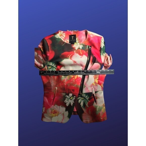 TED BAKER LONDON Neoprene Moto Jacket, PINK FLORAL, Size TB2/ US 6, EUC - Picture 4 of 10